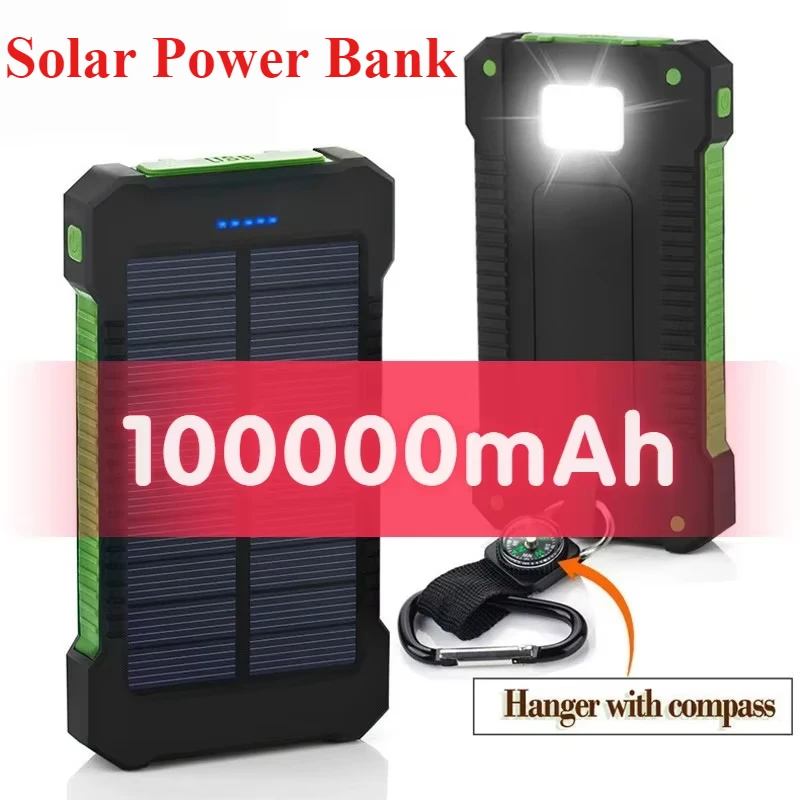 New PD 65W Outdoor Solar Power Bank Large Capacity 100000mA Battery Charger Cases Fast Charging for iPhone Samsung Huawei Xiaomi