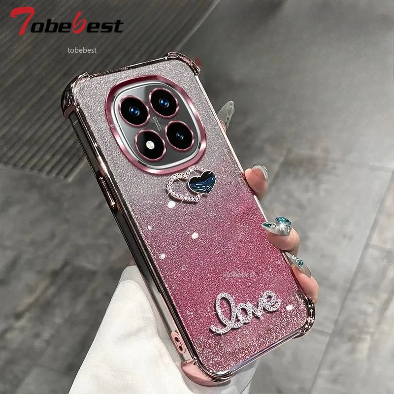 3D Love Stoßfeste Glitzer-Silikonhülle für Xiaomi Redmi Note 15 Pro Plus 4G 5G Weiche Rückabdeckung