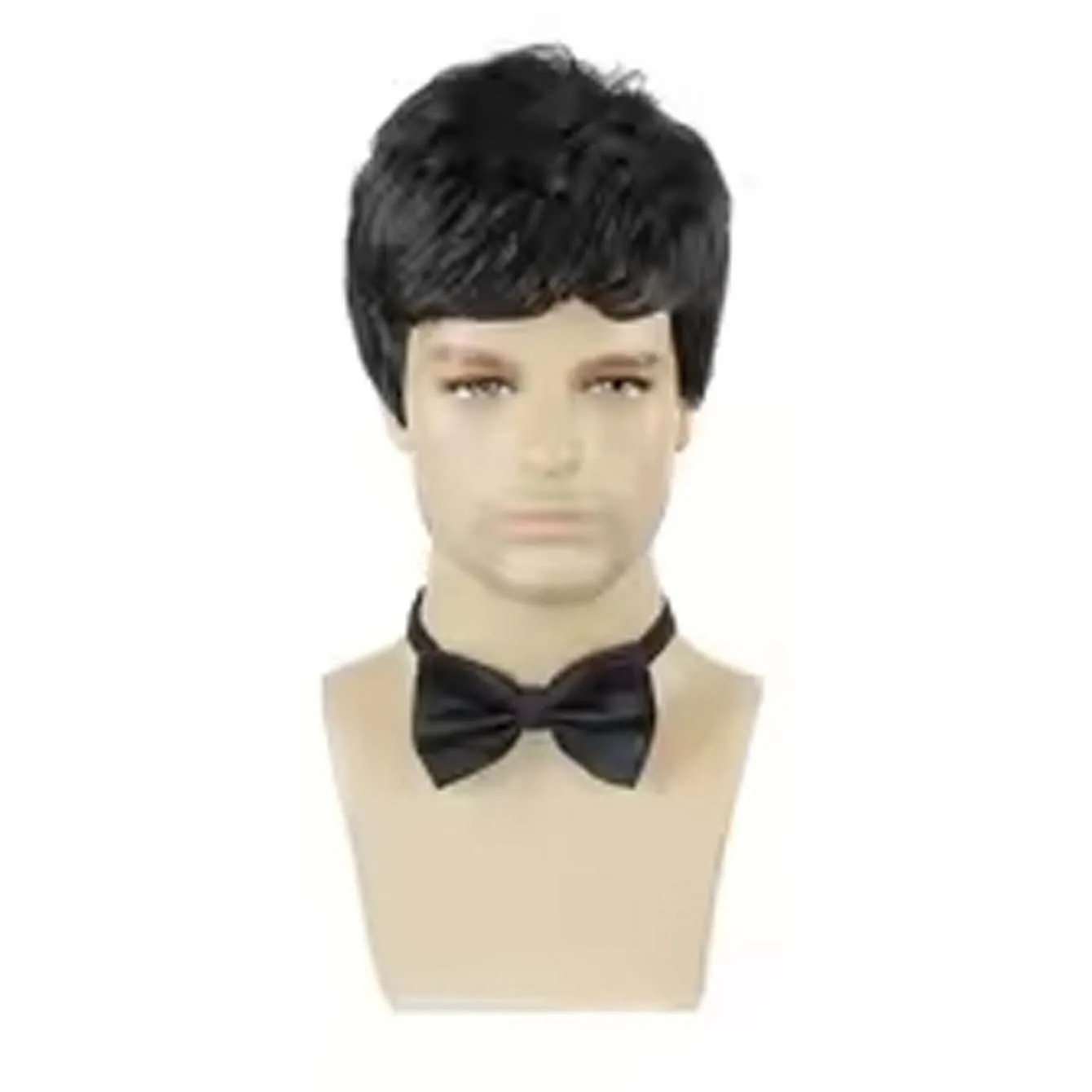 Synthetic Mens Short Wig with Bangs Black Wig for Male Realistic Fake Hair Father Gift Cosplay Old Man Daily Wear Wig