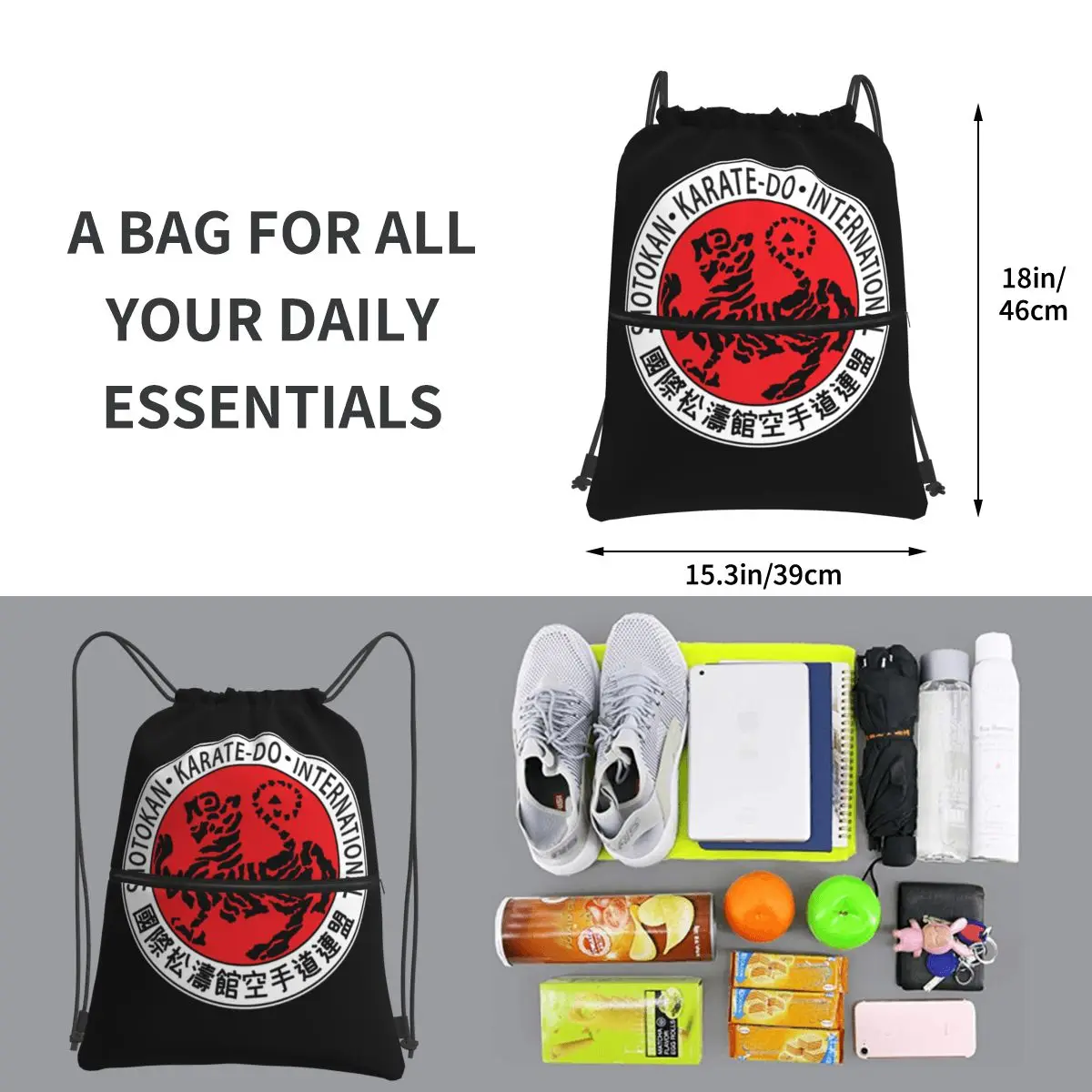 Shotokan Karate Drawstring Bags Backpack School Fabric Bag Male Storage Retro Street Classic Portable High Capacity Anti-pilling