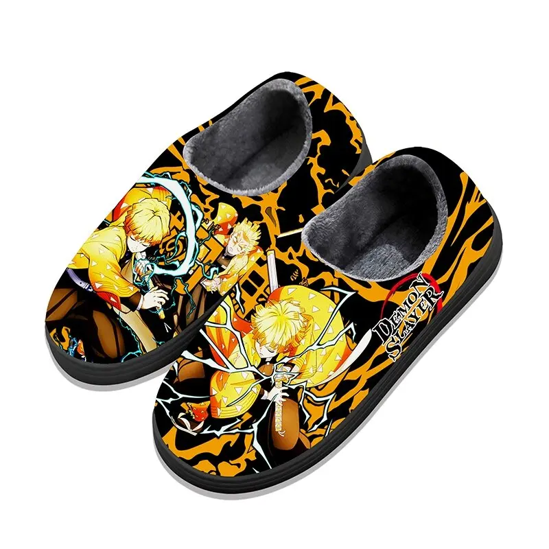 Heel Wrap Winter Warm Home Slippers Cartoon Anime Demon Slayer Agatsuma Zenitsu Cosplay Slippers for Unisex Christmas Gifts