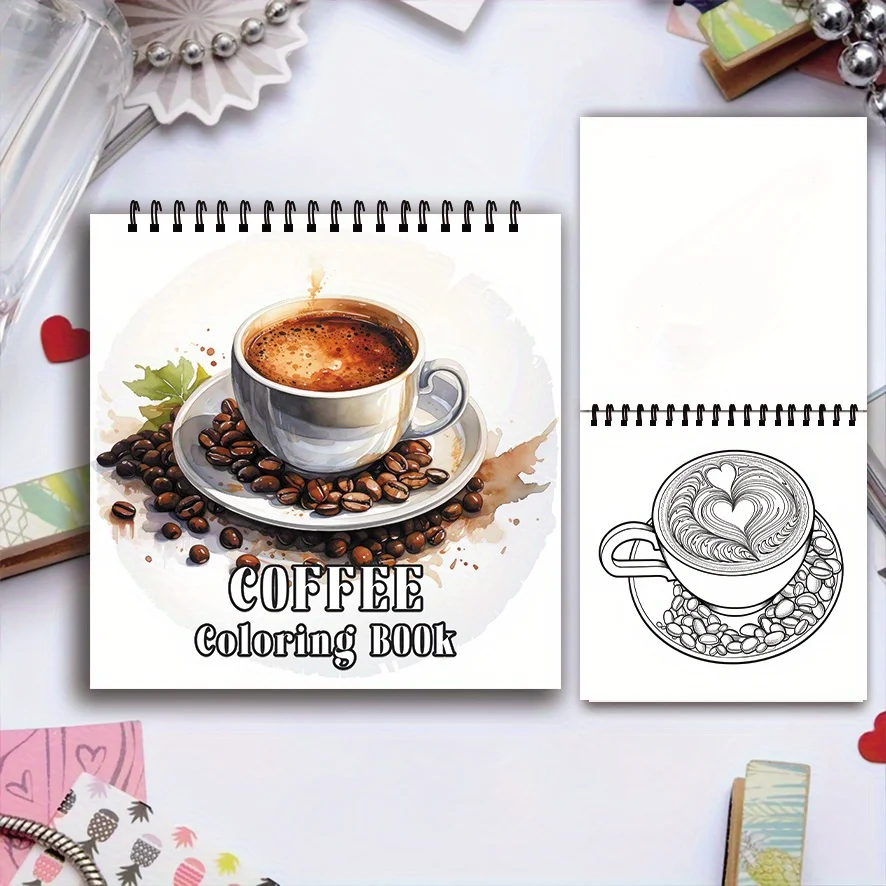 Adult Coloring Book - 7.87x 7.87 inches 32 pages Coffee Coloring Book - Helps to reduce stress and relieve mood, positive thinki