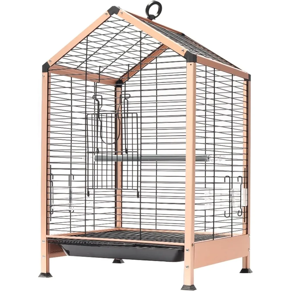 

Bird Cage, Parrot Cage, Bird Cage Rust Resistant Metal Cage with Rooftop Ladder for Cockatiels African Parakeets Lovebirds(Dark