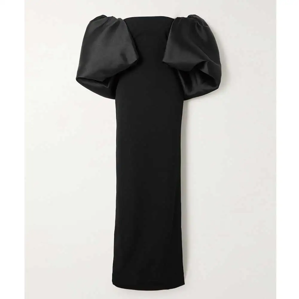 YUMDAI Black Tight Fishtail Gown Sexy One-shoulder Cocktail Dress High-end PROM Birthday Salon Party Satin Puffy Sleeve Dress