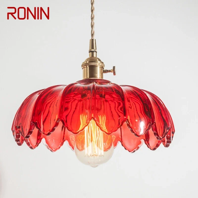 

RONIN RONIN Nordic Brass Pendent lamp Modern Bedroom Bedside lamp Color Glass LED Restaurant Bar Aisle Chandelier