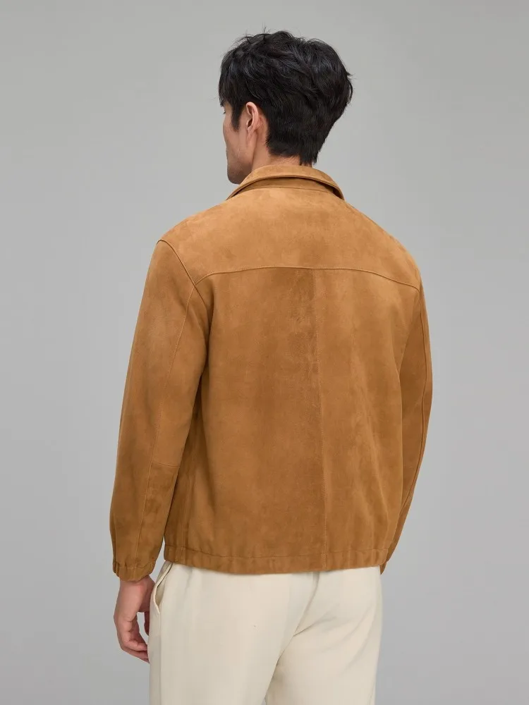 Роскошная мужская мягкая натуральная замшевая кожаная куртка на молнии с воротником с лацканами для деловой работы, настоящее замшевое пальто, осенняя модная верхняя одежда, куртки