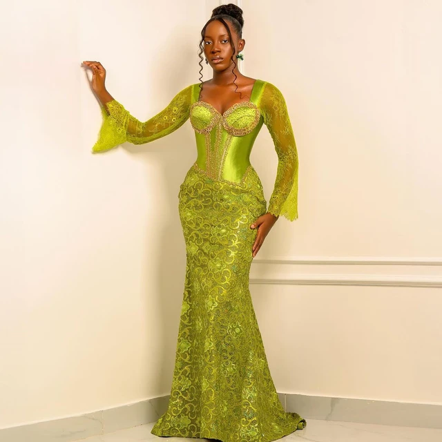 African Green Lace Prom Dresses Asoebi Style Beaded Mermaid Wedding Guest Gowns Nigerian Formal Party Dress Embroidered Lace AliExpress 320