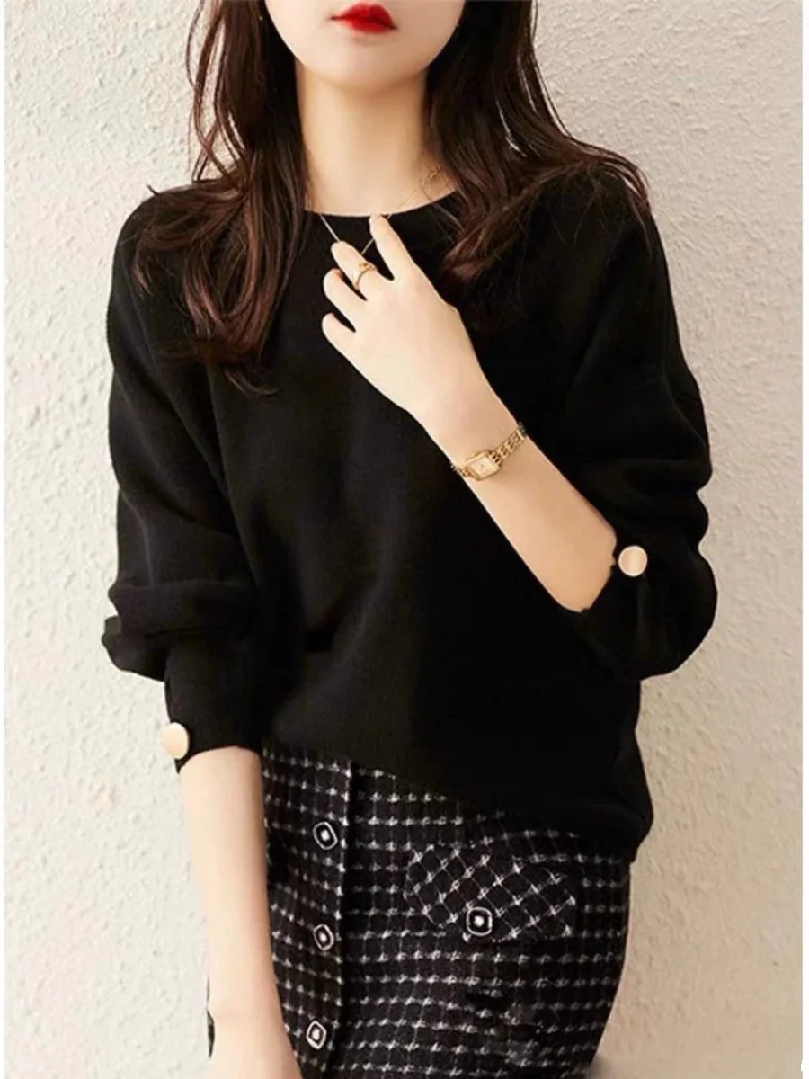Loose Knitted Base irt Red Luy Year Dragon New Year Inner Wear Sweater Commute Sle Long Sve round Ne Regular Length