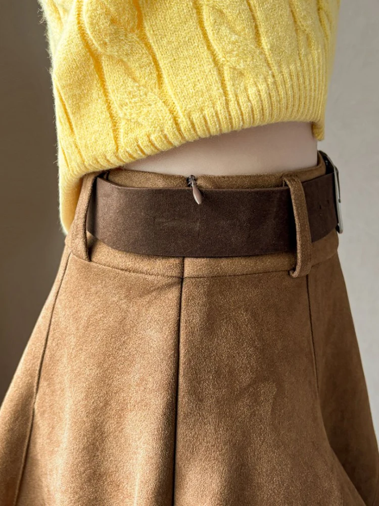 Koreaanse stijl herfst winter vintage onregelmatige minirok voor dames hoge taille casual school suède korte rokken met riem