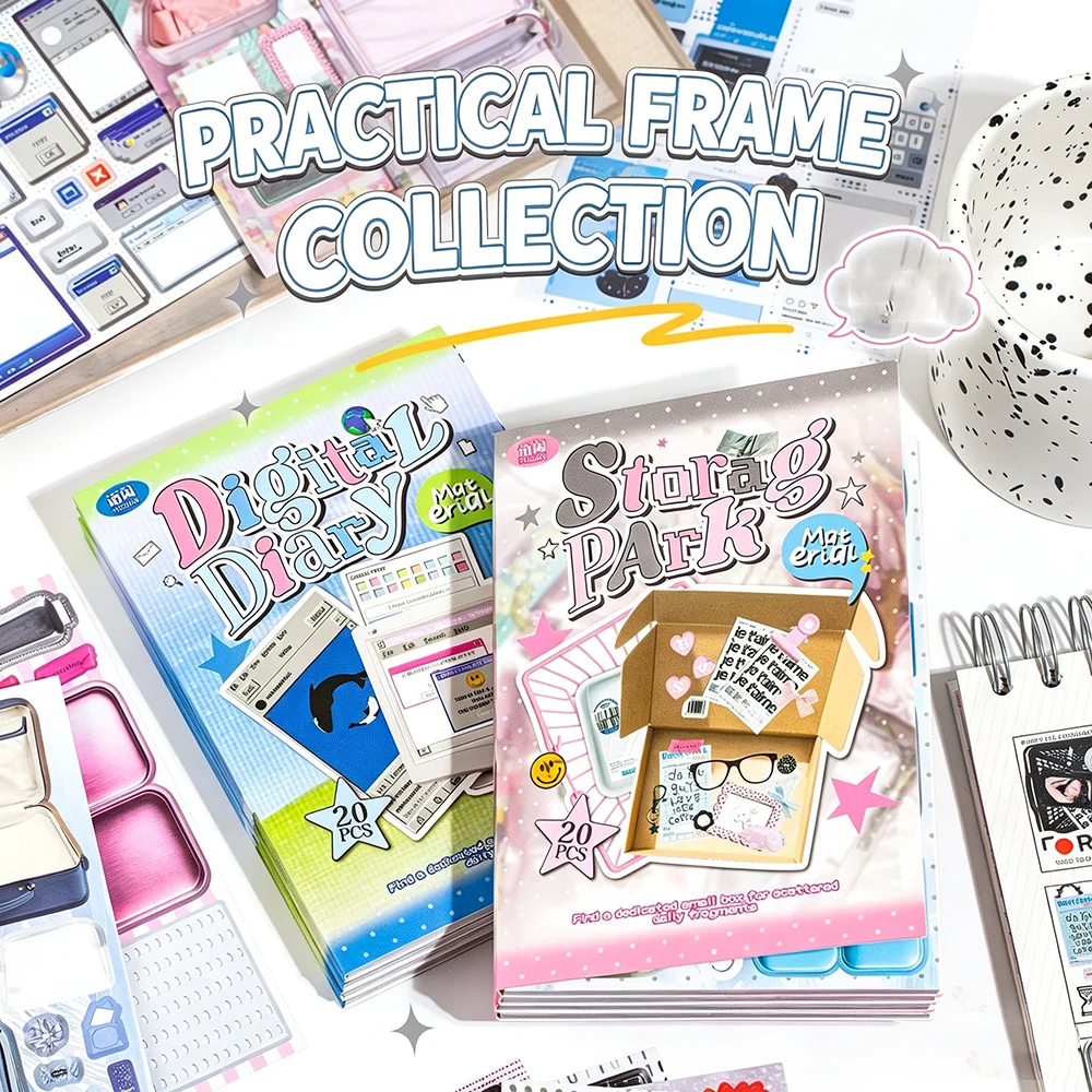 20pcs Stickers Book Kawaii Ins Aesthetic Frame Collection Sticker Book Diy Handmade Scrapbook Aesthetic Stati