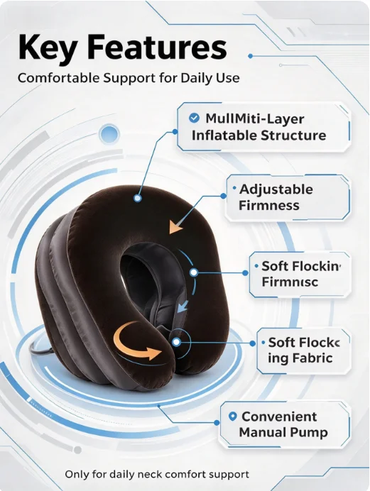 Inflatable Neck Brace Support with Manual Air Pump, Multi-layer Cervical Traction Collar, Soft Flocking Cover for Household Dail