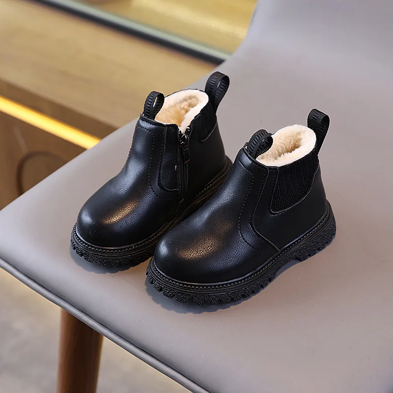 Winterstiefel für Jungen und Mädchen, modische Schneestiefel mit Reißverschluss, flauschig, warm, rutschfest, kurze Stiefel für Kinder, Lederschuhe für Kinder. – Detail 23