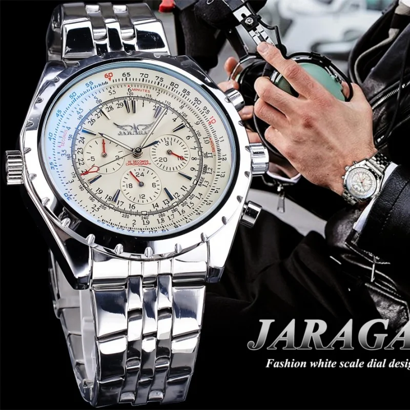 

JARAGAR 212 Men New Automatic Mechanical Watch Fashion Business Leisure Multifunctional Stainless Steel Wristwatch for Male Gift