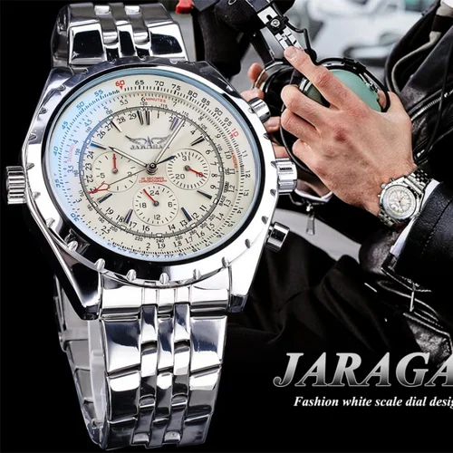JARAGAR 212 nuevo reloj mecánico automático para hombre, moda de negocios, ocio, reloj de pulsera multifuncional de acero inoxidable para regalo masculino