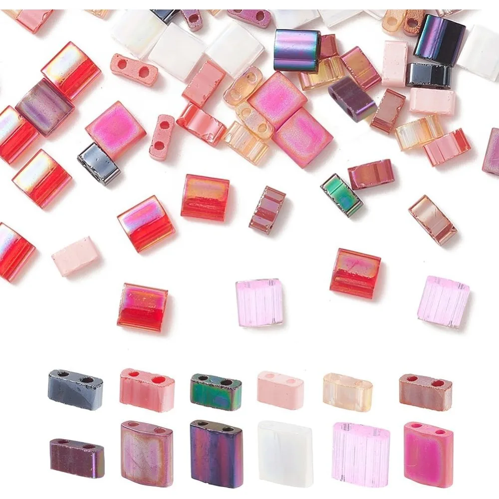 

12 Colors 2-Hole Glass Seed Beads 300pcs 2 Sizes Beads Flat Rectangular Square Beads Japanese Glass Beads Spacer kit