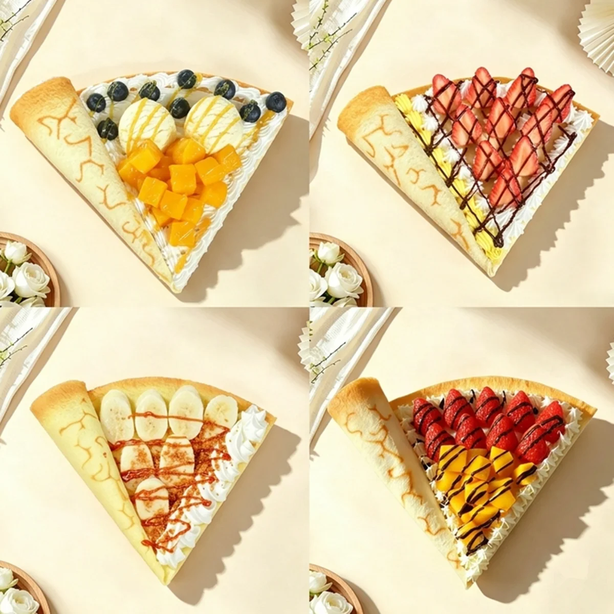 

24cm PVC Fake Fruit & Ice Cream Crepe Model, Realistic Dessert Prop for Cafe Shop Display Food Photography & Home Kitchen Decor
