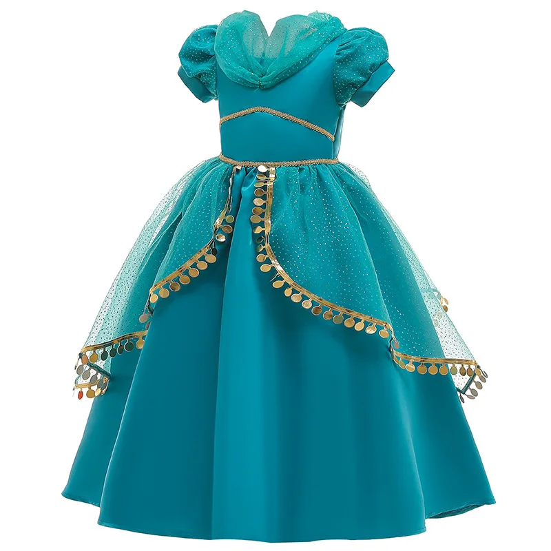 Halloween Girl Blue Dress Aladdin Magic Lamp Dress Jasmine Princess Costumes Children Dance Clothes