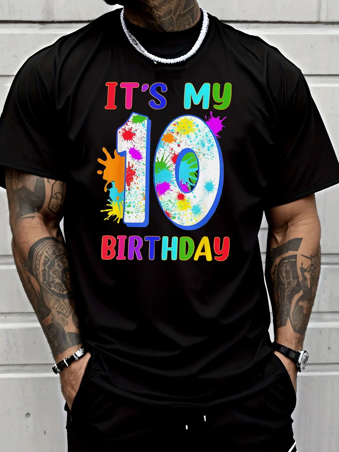 Mens Birthday Party Graphic T Shirt Its My 10th Birthday Paint Splash Streetwear Cotton Hip Hop Casual Summer Tee For Men