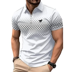 Men New Summer Slim Fit Short Sleeve Sport Polo Shirt Men Business Casual Zipper Polo Shirt Logo Print Sport Tops Polo Shirt