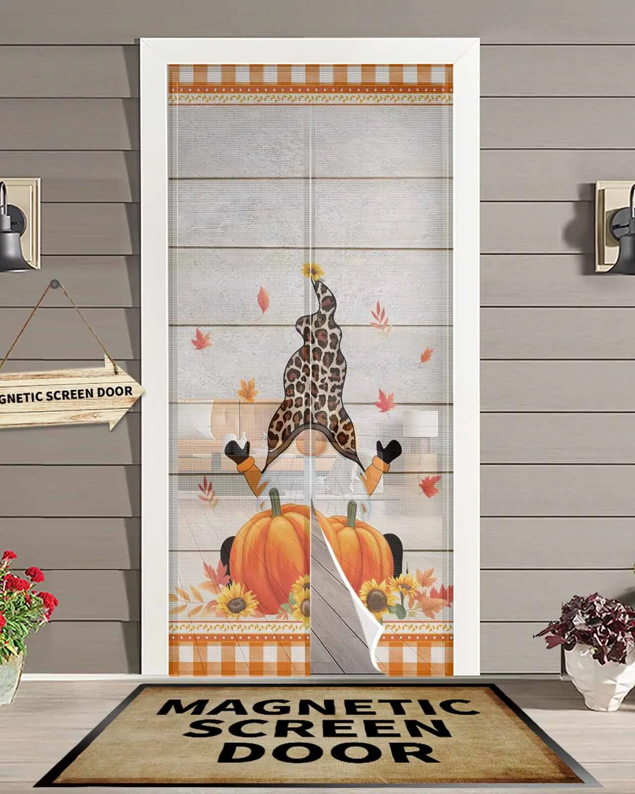 

Farmhouse Autumn Gnome Magnetic Door Curtain Living Room Bedroom Home Anti-mosquito Screen Door Curtain