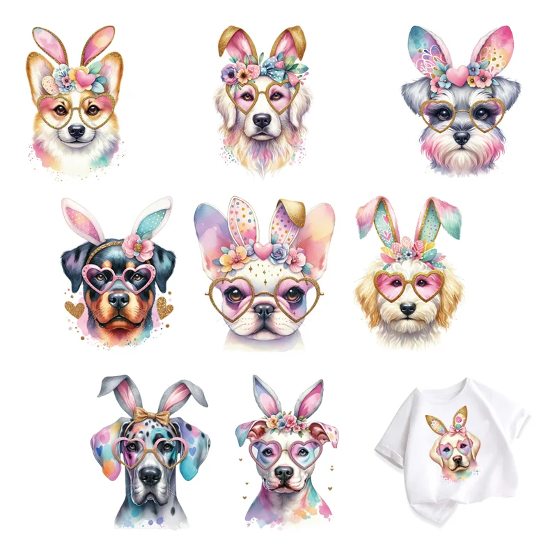 Fashion Easter Day Cute Dogs vinyl stickers Patches for clothes DIY children Sewing Decoration Flex fusible transfer