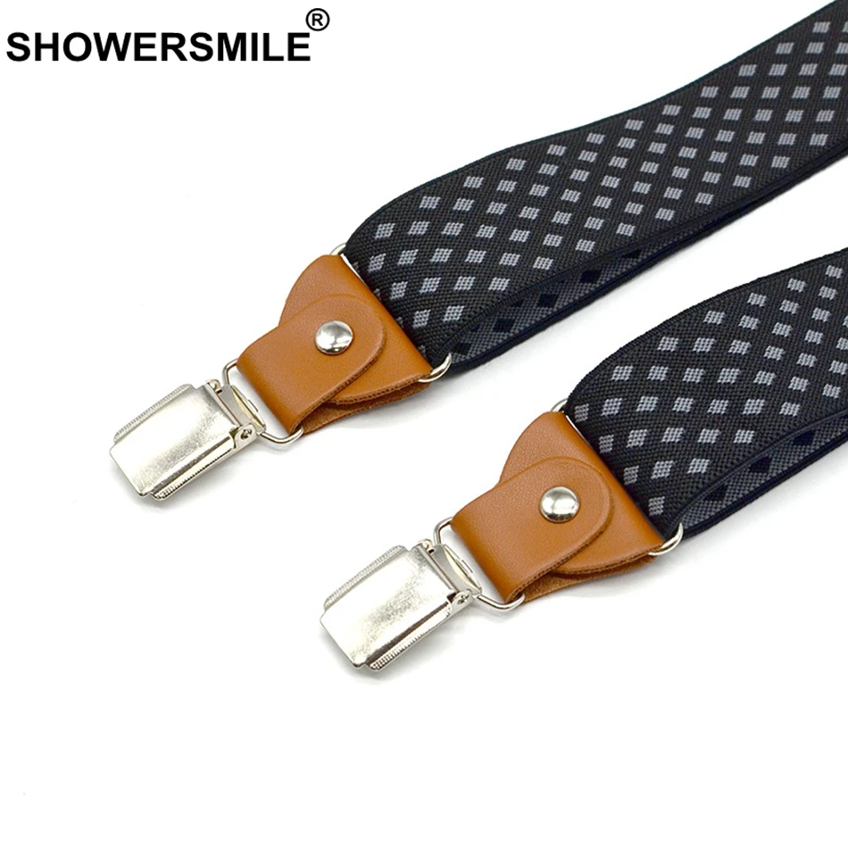 SHOWERSMILE Men\'s Suspenders Formal Trouser Belt Diamond Suspenders Vintage Men Braces Suspender Elastic Clips Pants Strap 120cm