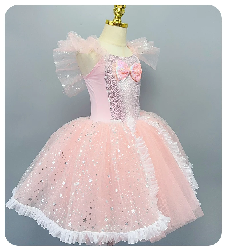 Kinder Romantisches Ballett Tutu Kleid Mädchen Pailletten Ballerina Kleid Kinder Ballett Performance Kleidung Prinzessin Langes Gaze Kleid