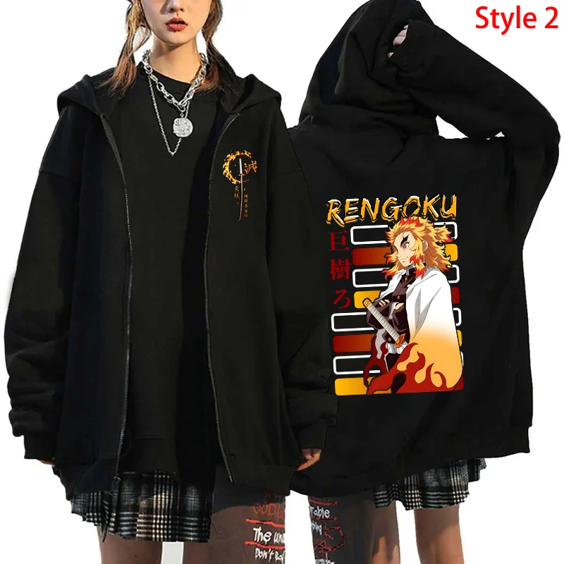 Hot Anime Rengoku Kyoujurou Printing Zipper Coat Clothes Fashion Loose Hoodie Men Women Sweatshirt Zipper Streetwear Hoodies