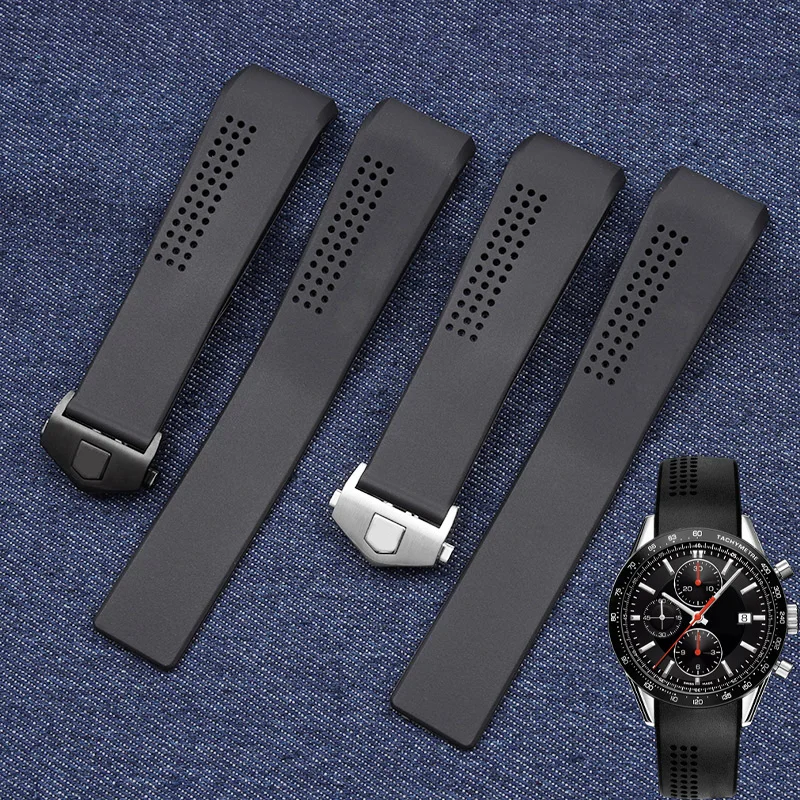 New 20mm 22mm Black Rubber Watchband Bracelet For TAG HEUER GRAND CARRERA AQUARACER Soft Silicone Wristband Men Strap Bracelet