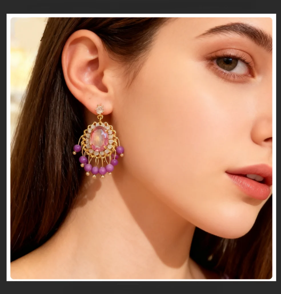 

Niche minimalist vintage crystal earrings Ethnic-inspired handmade pieces Elegant and versatile stud earrings for women