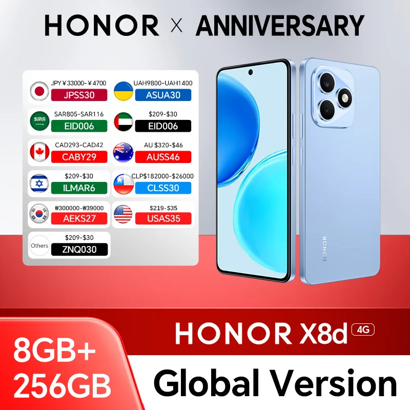 Global Version HONOR X8d 4G 8GB+256GB 6.77'' AMOLED 120Hz Screen 108MP Main Camera 7000 mAh 45W SuperCharge Dual SIM Android 16