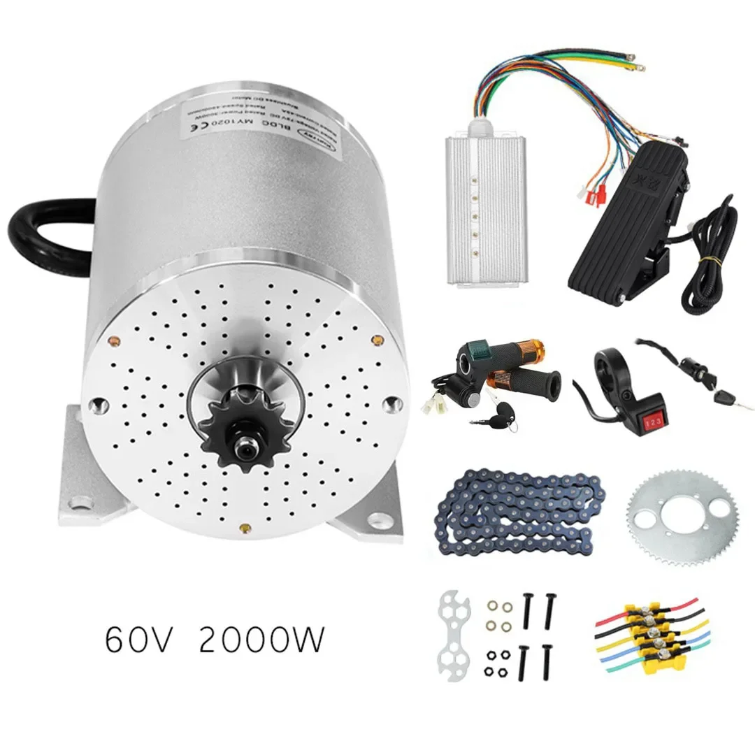 Conversion Electric Motorcycle Kart Motor Kit DIY MY1020 1600W 2000W 3000W 48V 60V 72V Brushless DC Silver Motor
