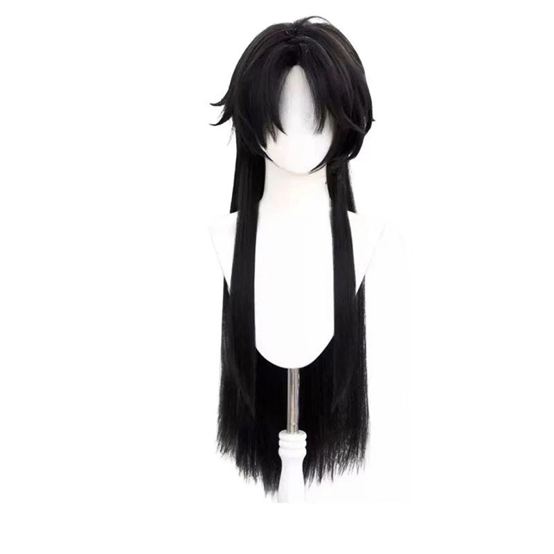วิกผมคอสเพลย์เจีย หยูเฉิน จากเกม Genshin Impact สำหรับผู้หญิง แฟชั่นผมยาวตรงสีดำ ทำจากไหมทนความร้อนสูง พร้อมหนังศีรษะจำลอง