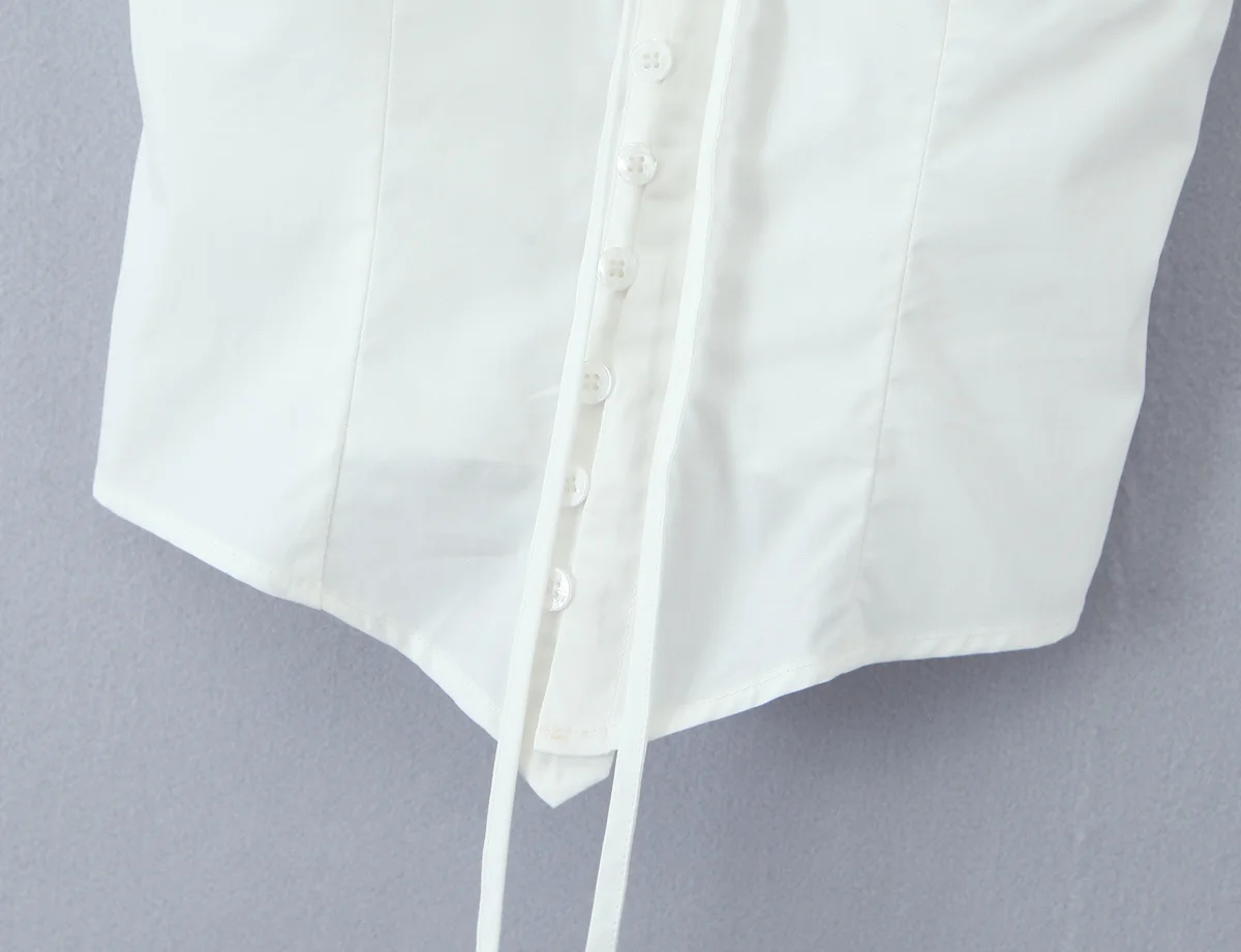 Dave&Di Minimalist White Sleeveless Shirt French Elegant Country Style Lace Cotton Shirt Top Summer Blouse Women Tops