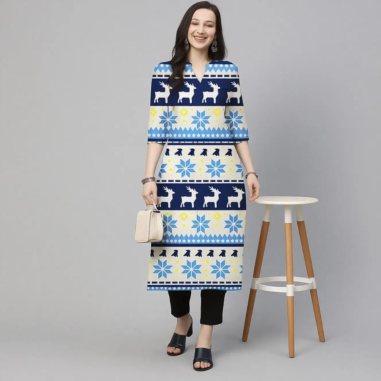 فستان كورتا كاجوال عصري ومريح للنساء المسلمات لعيد الميلاد بأكمام طويلة وأنبوب مستقيم كاجوال عرقي #5