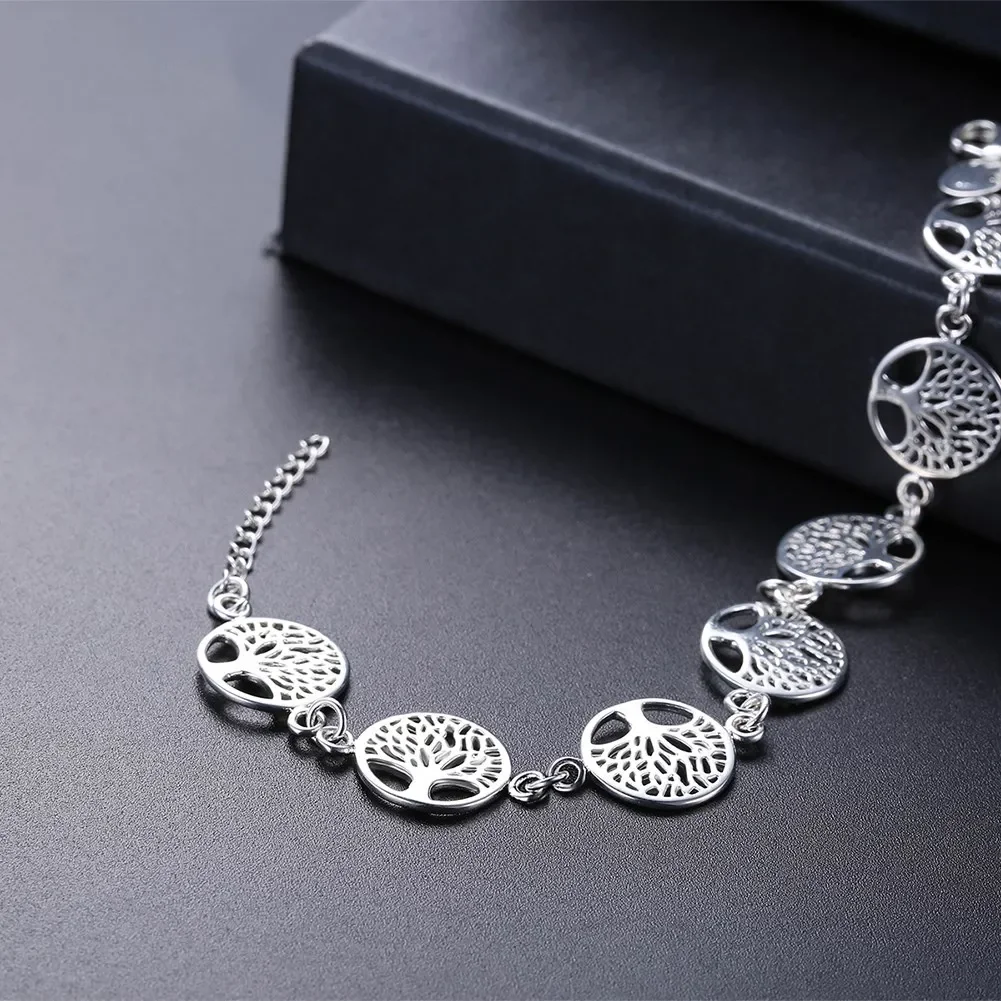 Pulsera de plata de ley 925 para mujer, brazalete con hermosas flores de árbol, joyería clásica de moda, venta al por mayor, Noble, 20CM, nueva boda