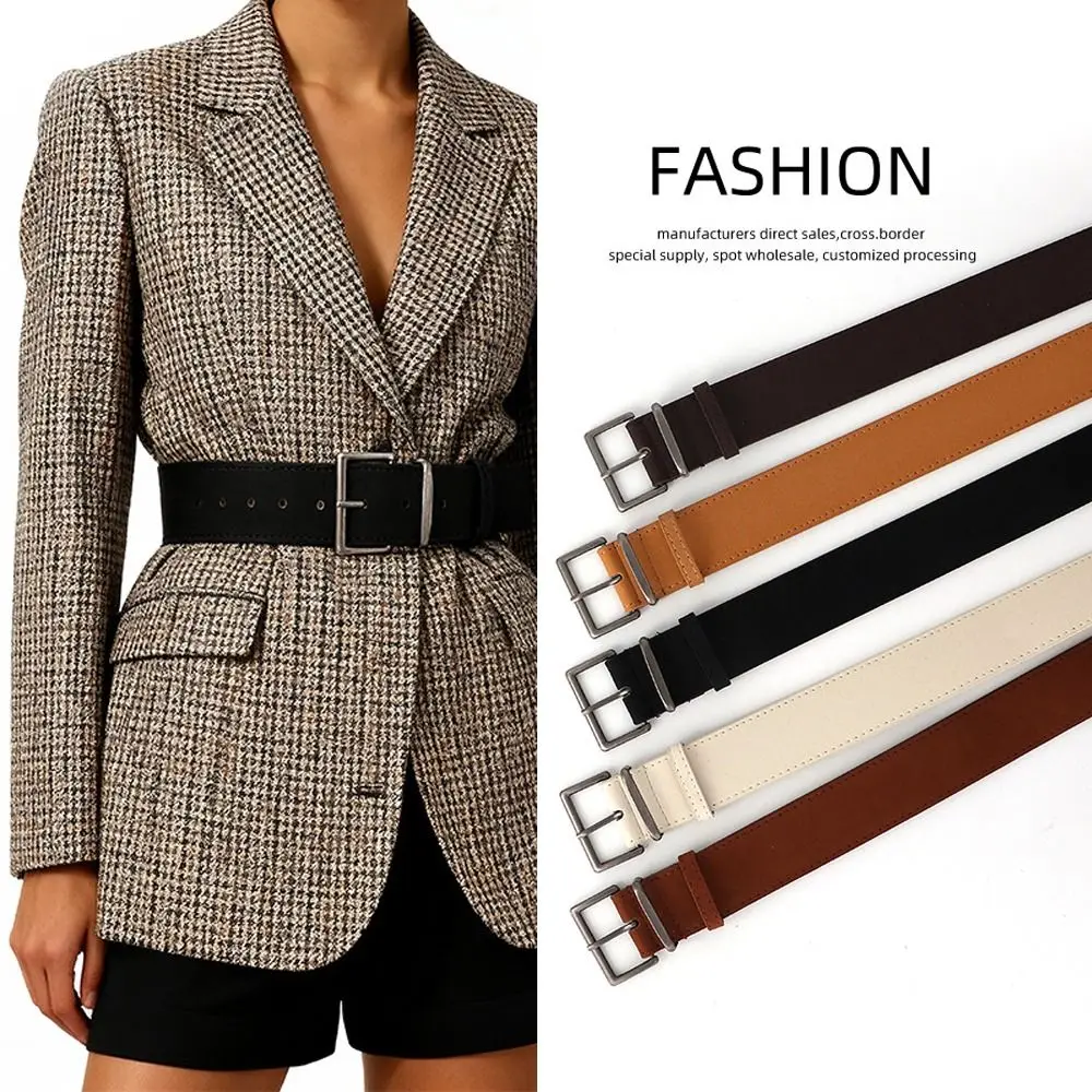 

Trendy Pin Buckle Suede Leather Belt Luxury Design Versatile Women Waist Belt Wide Waistband Coat Skirt Decoration