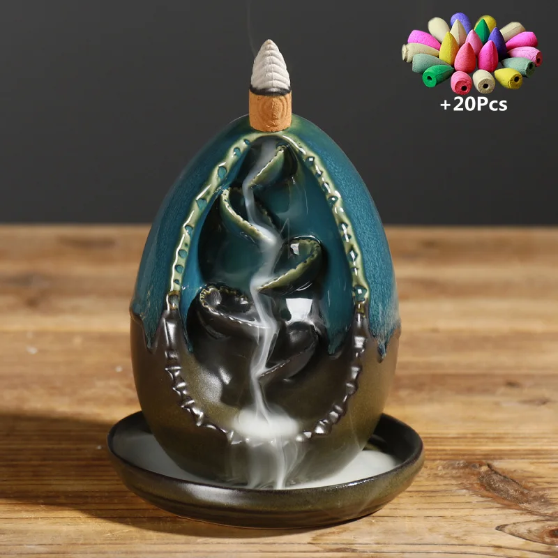 Handcraft Gift Egg Type Waterfall Home office Tea House Decorate Backflow Incense Holder Ceramic Censer