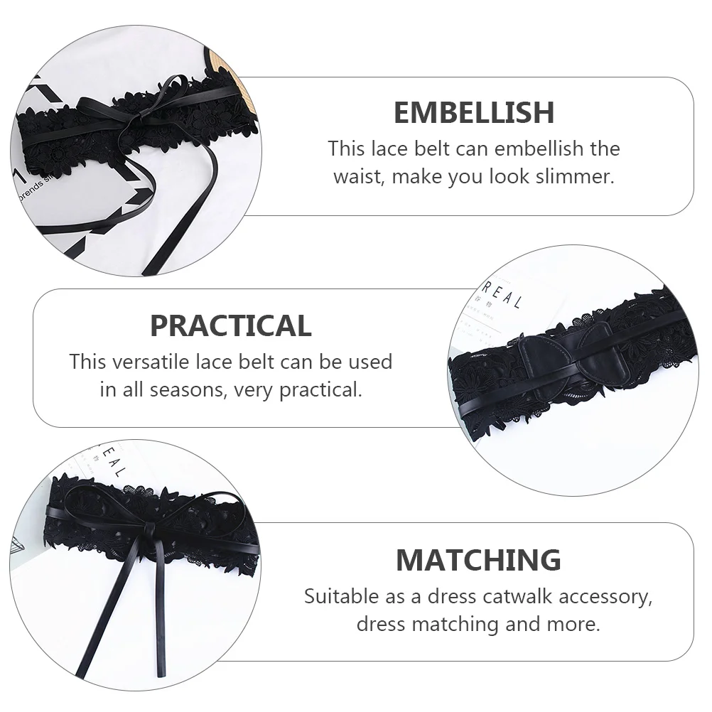 

1 pc Hollow-Out Lace Waist Belt Black Adjustable Wide Belt For Dress Sweater Stylish Women Fashionable Lightweight Multipurpose