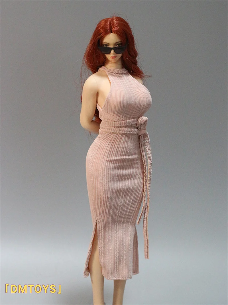 1/6 Scale Female Soldier Halter Tight Strap Backless Evening Gown Long Slim Sleeveless Slit Skirt Fit 12Inch Action Figure Model