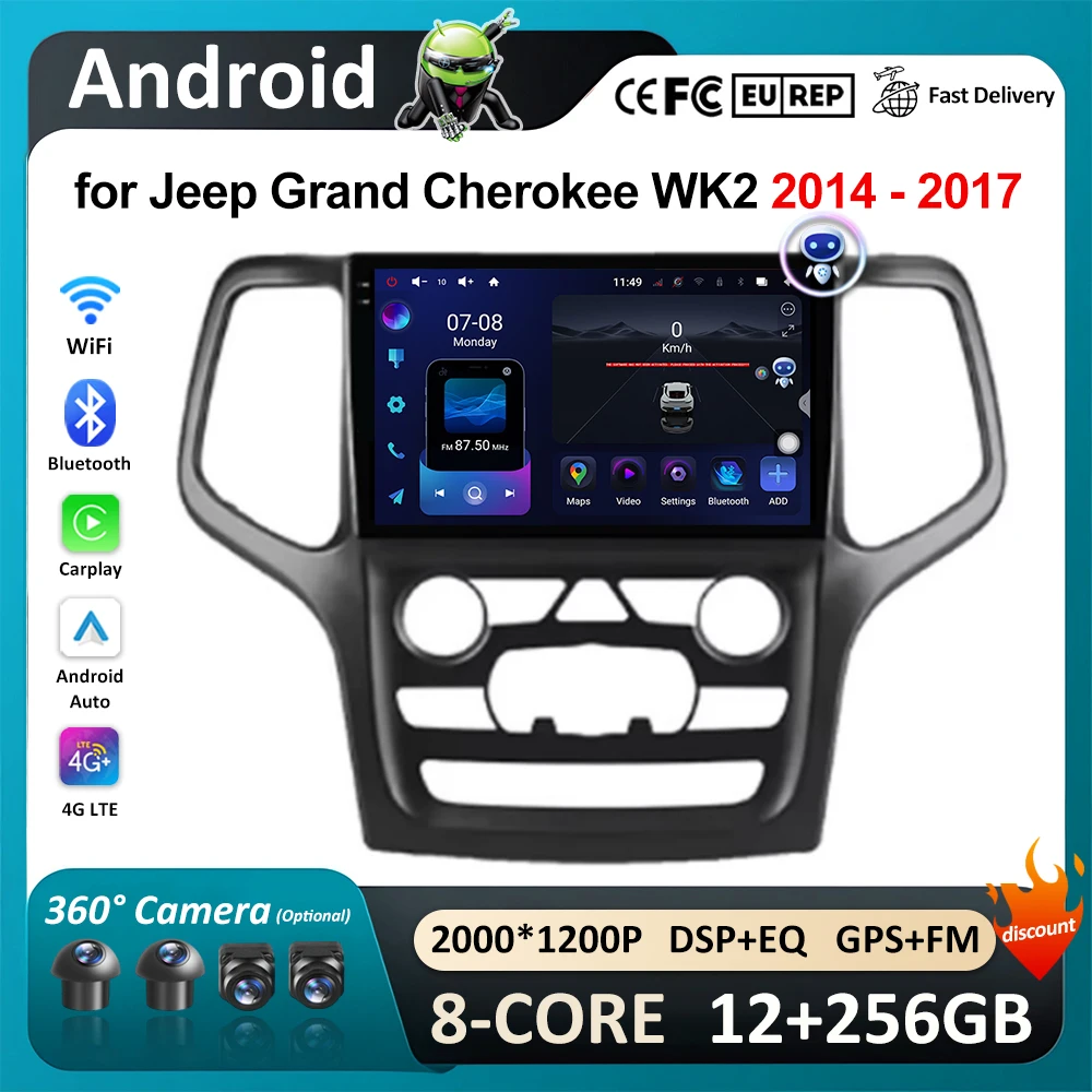 

Wireless Carplay Car Radio Multimedia Player WiFi for Jeep Grand Cherokee WK2 2014 - 2017 Android OS GPS Navigation DSP Stereo