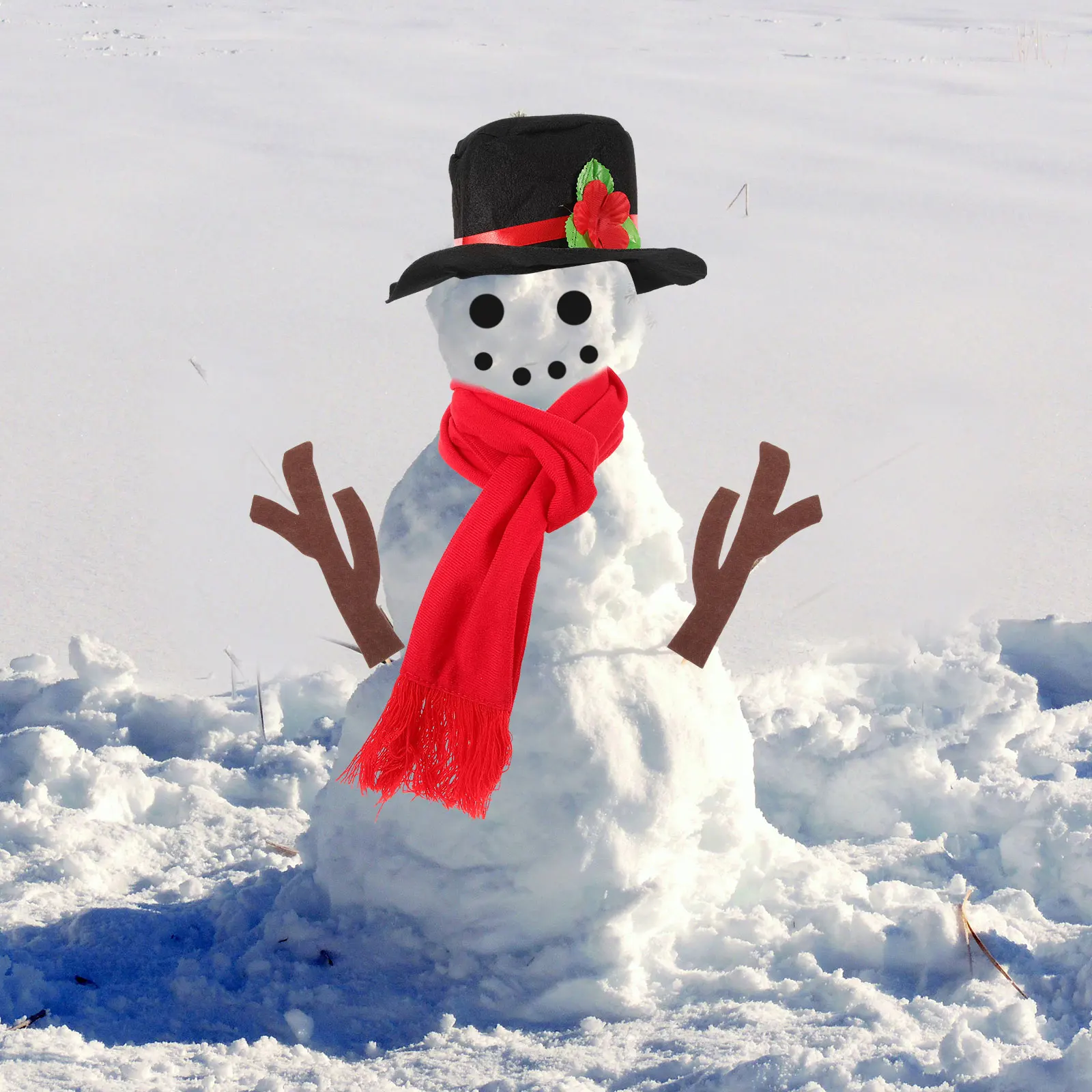 

16pcs Snowman 1BlackHat 1RedScarf 2WoodenEyes 5Mouths 3Buttons 1Nose Build Your Snowman ChristmasDecor SnowmanDressing Set