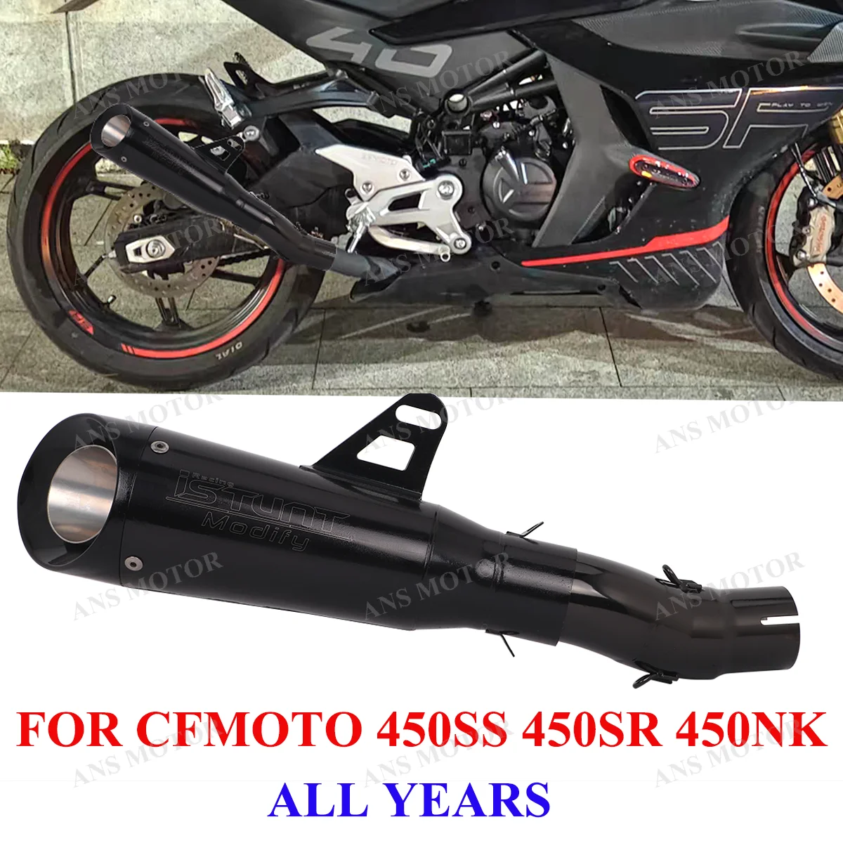 For CFMOTO 450SR 450SS 450NK/ QJMOTOR 450 Motorcycle Exhaust Slip On Escape 51MM Muffler 450SR Middle Pipe Black Muffler