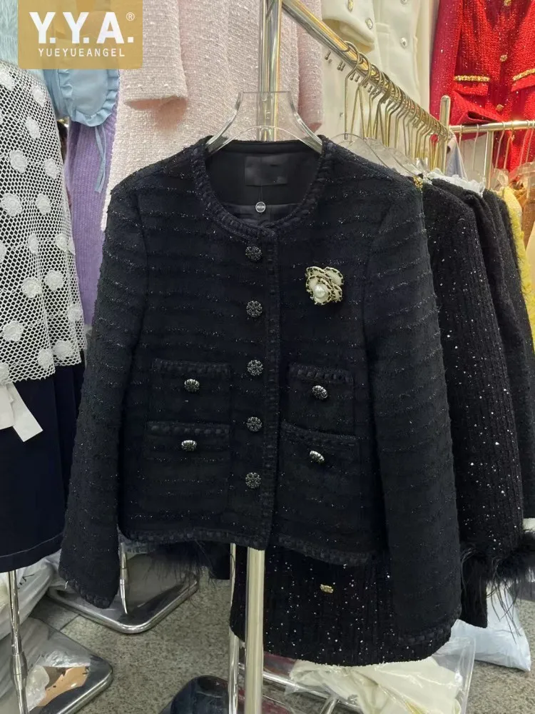 

Spring Autumn Fashion Women Jacket Office Ladies O-Neck Tweed Coat Long Sleeve Single Breasted Elegant Ladies Casual Outerwear