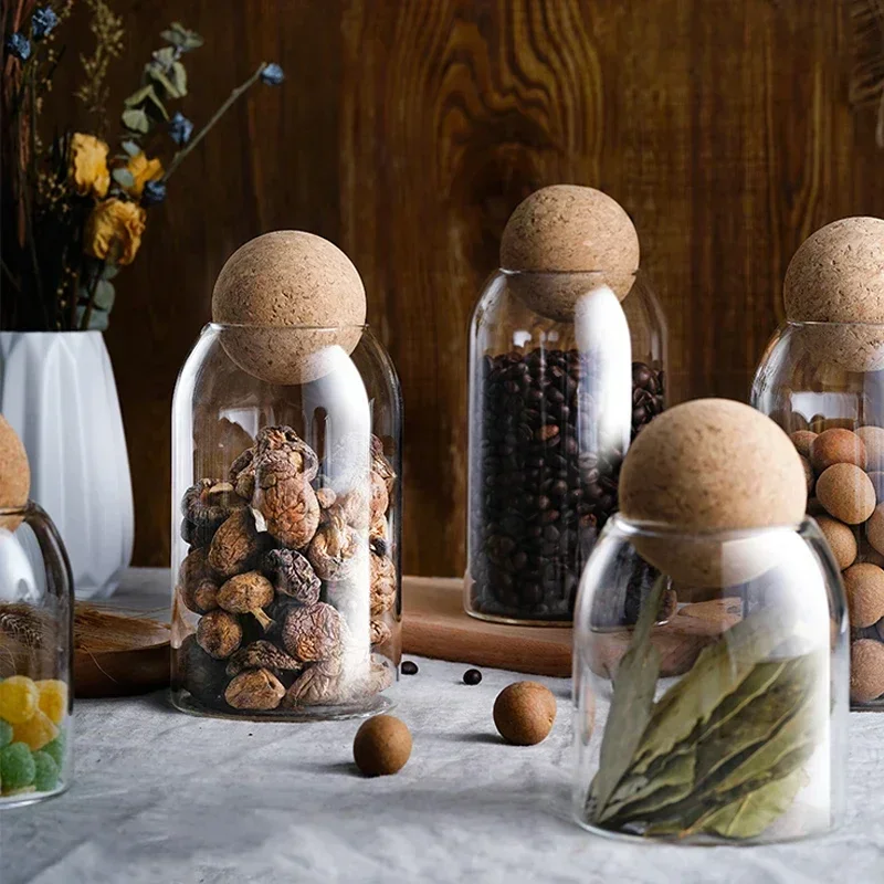 Clear Glass Storage Jar with Cork Lid Atorage Bottle Sealed Tank Tea Can Cereal Coffee Creative Decoration Airtight Canister Set