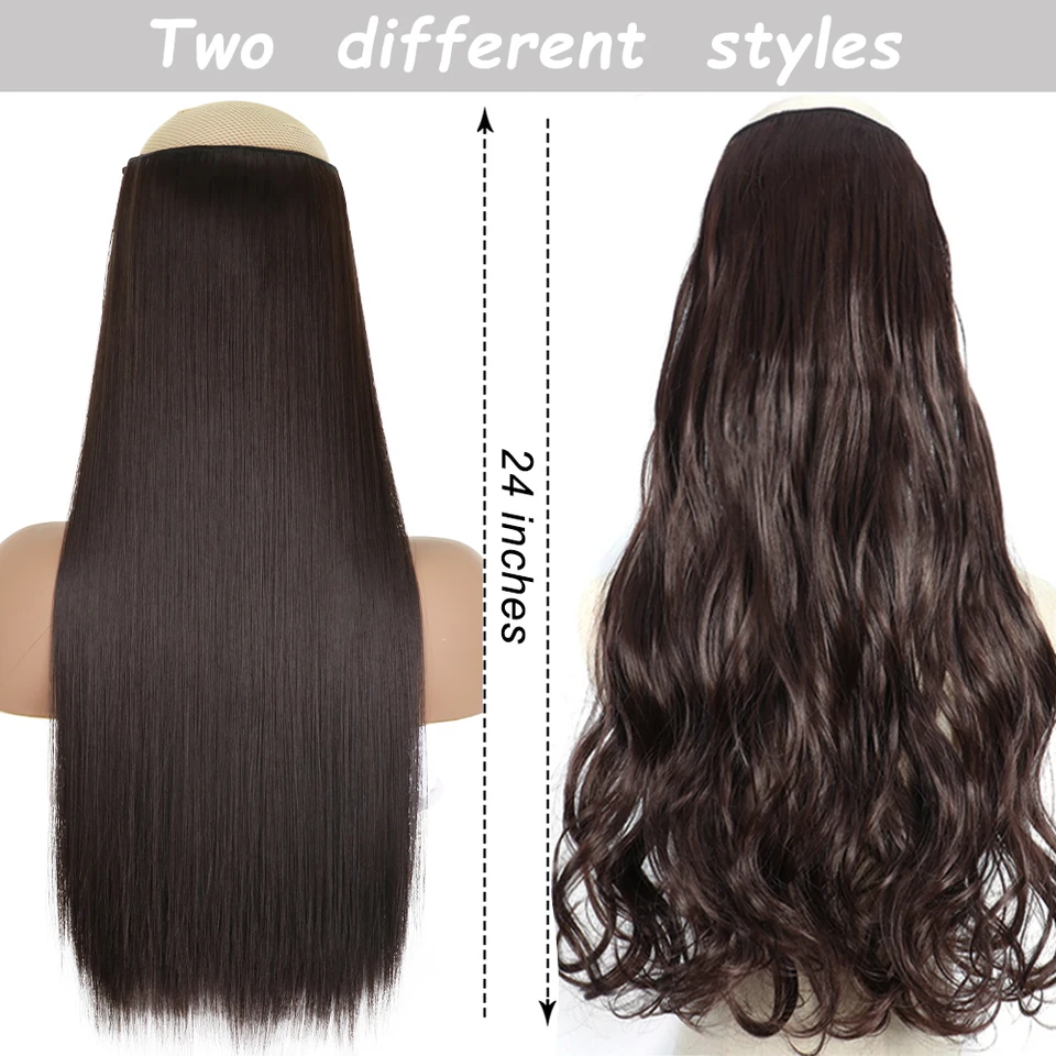 Extensión de cabello sintética larga y lisa de una pieza con 5 clips, rubia, marrón o negra, postizo resistente al calor 2