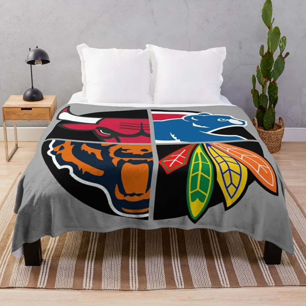 

Chicago Northside Sports Quad Throw Blanket Bed Travel manga Blankets