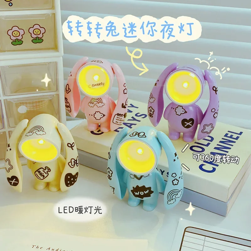 Cartoon Rabbit DIY Sticker Mini Night Light Student Children's Study Room Bedroom Study Sleep Mini Cute Portable Table Lamp