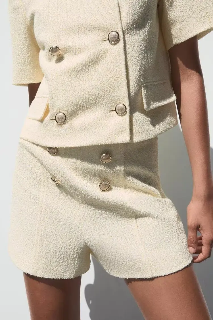 

BB6489 ZA25 Summer New Women's Gold Buckle Decorative Texture Casual Shorts 3586100