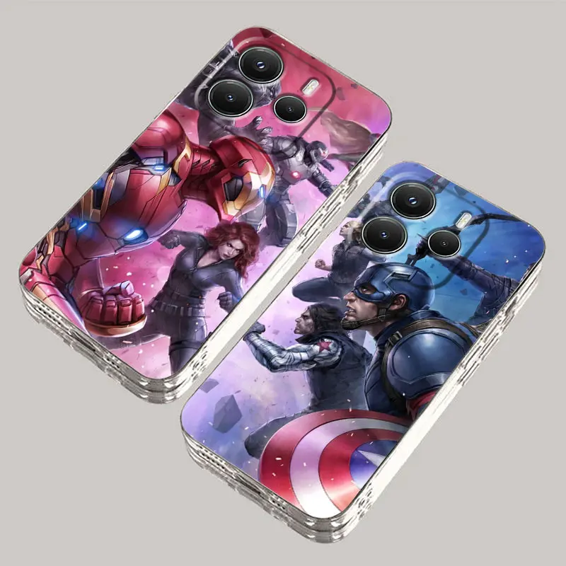 

Marvel Ironman Captain America Phone Case For Redmi Note 15 Pro 14 13 12 11 10 15 Pro Plus 5G A7 10C 12C 13C 14C 15C Clear Cover
